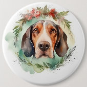 ツリーキング・ウォーカー・クリスマスリースの祭りの子犬 缶バッジ (正面)