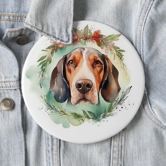 ツリーキング・ウォーカー・クリスマスリースの祭りの子犬 缶バッジ (インサイチュ)