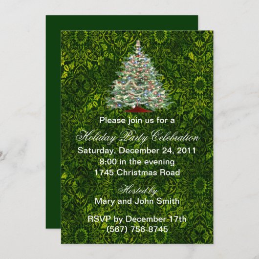 ツリーグリーンクリスマスパーティの招待状 招待状 (正面/裏面)