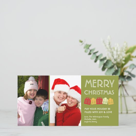 ツリーグリーンメリークリスマスおもしろい踊りギフトボックス シーズンカード (スタンド正面)