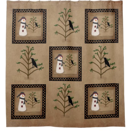 ツリーシャワーカーテン付雪だるま シャワーカーテン (正面)