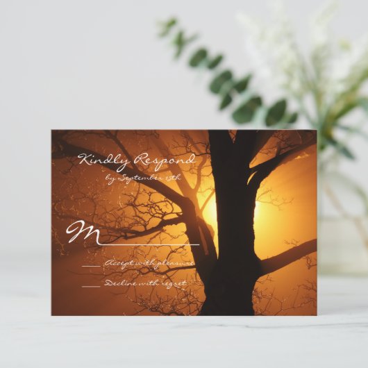 ツリーシルエットサンセットカントリーウェディングRSVPカード 出欠カード (スタンド正面)