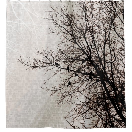 ツリーシルエットニュートラルモザイクの鳩 シャワーカーテン (正面)