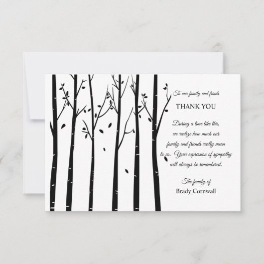 ツリーシルエット悔やみや弔慰サンキューカード サンキューカード (正面)