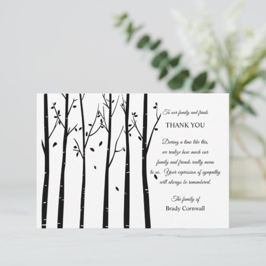 ツリーシルエット悔やみや弔慰サンキューカード サンキューカード (スタンド正面)