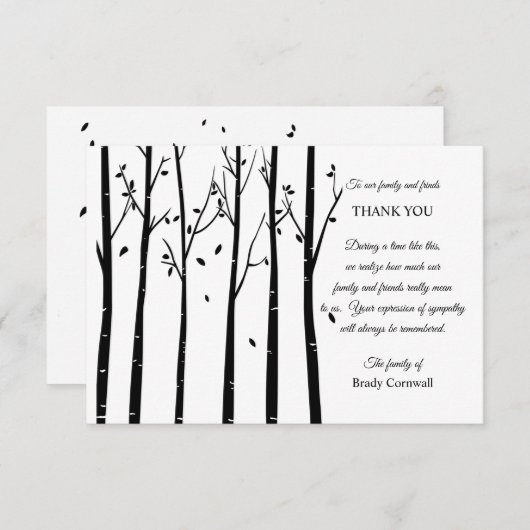 ツリーシルエット悔やみや弔慰サンキューカード サンキューカード (正面/裏面)