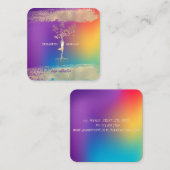 ツリーシルエット金ゴールドブラシストロークグラデーションホログラフィック スクエア名刺 (正面/裏面)