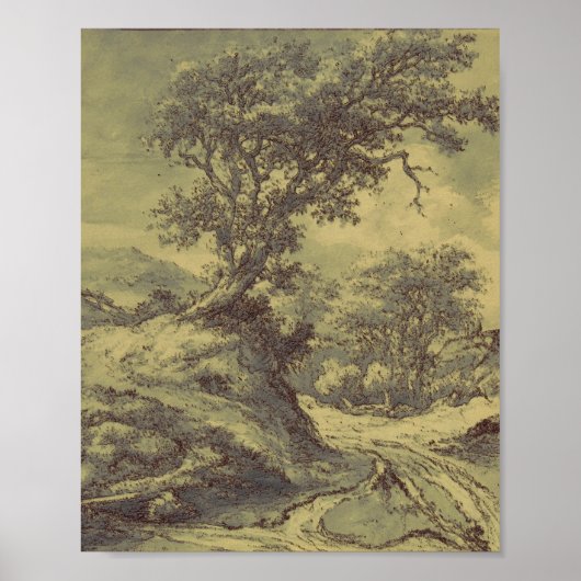 ツリースケッチヴィンテージアート – 変更されたデジタルプリント ポスター (正面)