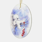 ツリーストッキングのクリスマステディベア セラミックオーナメント (左)