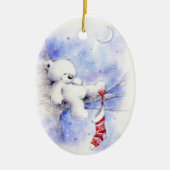 ツリーストッキングのクリスマステディベア セラミックオーナメント (正面)