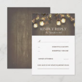 ツリーストリングライトメイソンジャースウェディング素朴RSVP 出欠カード (正面/裏面)