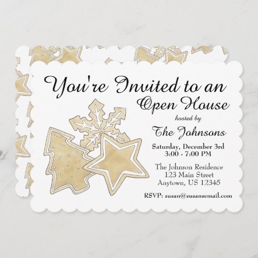 ツリースノーフレーククリスマスシュガークッキーの休日 招待状 (正面/裏面)