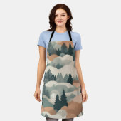 ツリーズアンドマウンテンズボホ抽象デザイン エプロン (着用した状態)