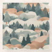 ツリーズアンドマウンテンズボホ抽象デザイン ガラスコースター (正面)