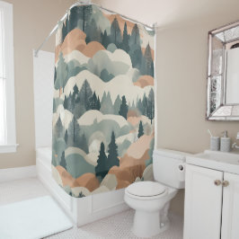 ツリーズアンドマウンテンズボホ抽象デザイン シャワーカーテン
