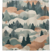 ツリーズアンドマウンテンズボホ抽象デザイン シャワーカーテン (正面)