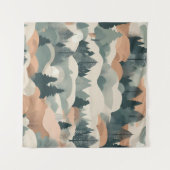 ツリーズアンドマウンテンズボホ抽象デザイン タペストリー (正面(横))