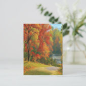 ツリーズリバーカラフル秋の永遠の芸術を終了 ポストカード (スタンド正面)
