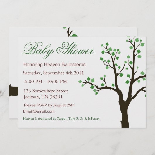ツリーデザインベビーシャワー招待状 招待状 (正面/裏面)