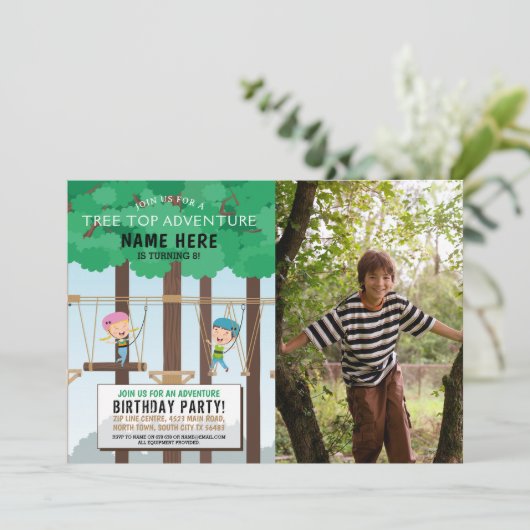 ツリートップ誕生日アドベンチャーパークアウトドアフォト 招待状 (スタンド正面)