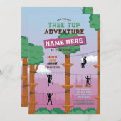 ツリートップ誕生日ピンクガールアドベンチャーパークアウトドア 招待状 (正面/裏面)