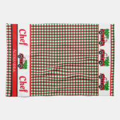 ツリートラックシェフレッドグリーンホリデープレイド キッチンタオル (横)