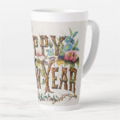 ツリートランク、アコルン、花の新年 カフェラテマグ (右アングル)