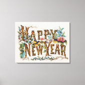 ツリートランク、アコルン、花の新年 キャンバスプリント (正面)