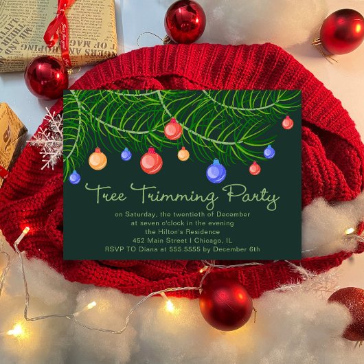ツリートリミングクリスマスホリデーパーティー招待状 招待状