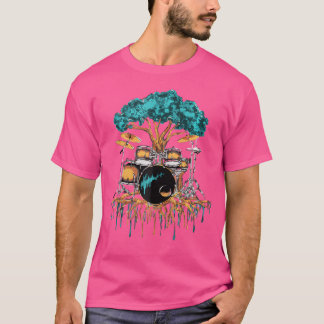 ツリードラムセットアートドラミング男性の女性ドラマー音楽 Tシャツ