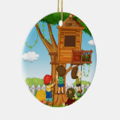 ツリーハウスで遊んでいる子供 セラミックオーナメント (右)