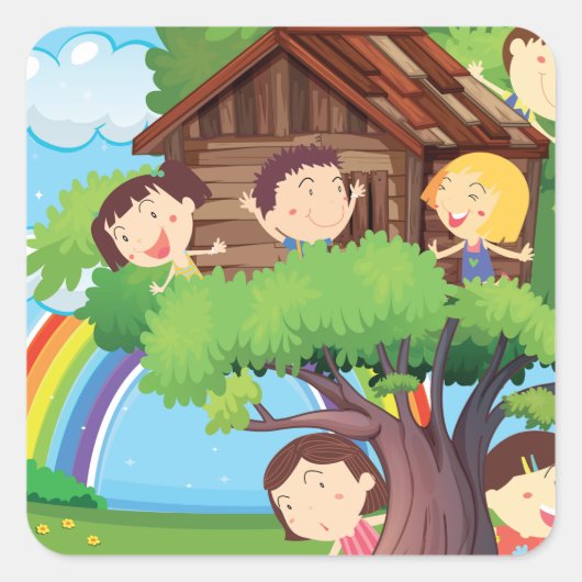 ツリーハウスの子供たち スクエアシール (正面)