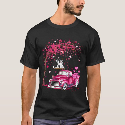 ツリーハートの下のバレンタインデーのハスキー Tシャツ (正面)