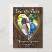 ツリーハート写真素朴結婚式の日付カードを保存 セーブザデート (正面)