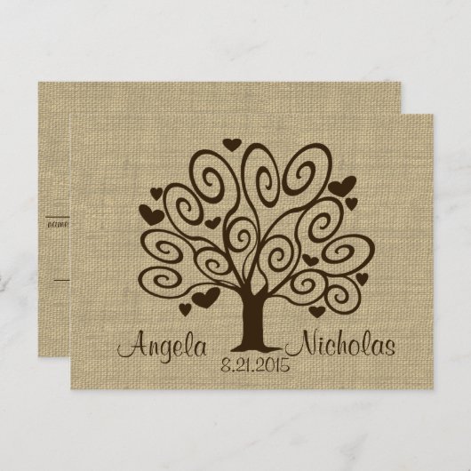 ツリーハート結婚の応答カード インビテーションポストカード (正面/裏面)