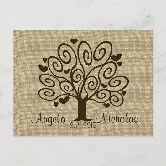ツリーハート結婚の応答カード インビテーションポストカード (正面)