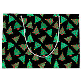 ツリーパターンクリスマスホリデーブラック ラージペーパーバッグ (裏面)