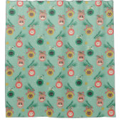 ツリーパターン上の猫オーナメント シャワーカーテン (正面)