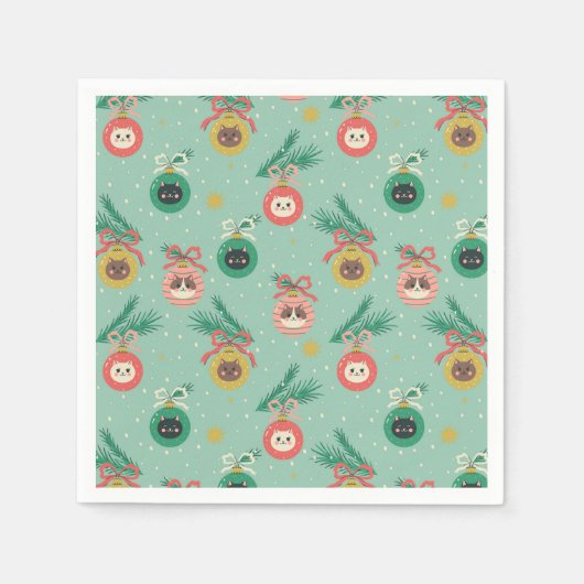 ツリーパターン上の猫オーナメント スタンダードカクテルナプキン (正面)