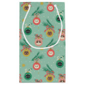 ツリーパターン上の猫オーナメント スモールペーパーバッグ (裏面)