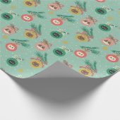 ツリーパターン上の猫オーナメント ラッピングペーパー (角)