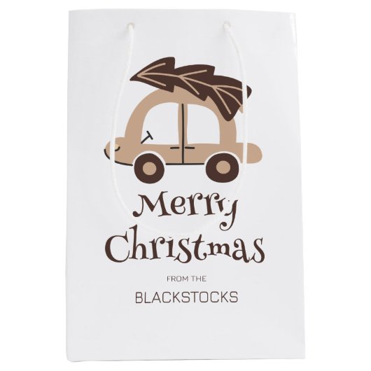 ツリーパーソナライズされた付き陽気なクリスマスカー ミディアムペーパーバッグ (正面)