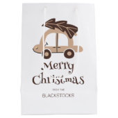 ツリーパーソナライズされた付き陽気なクリスマスカー ミディアムペーパーバッグ (裏面)