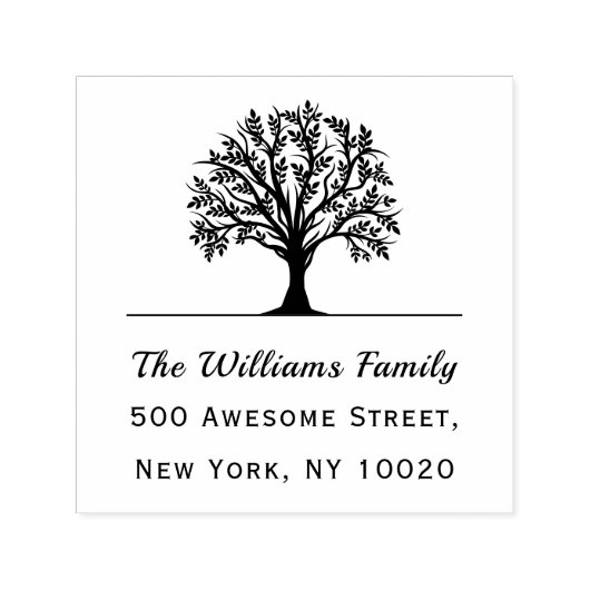 ツリーファミリ名トレンディースクリプト文字差出人住所 セルフインキングスタンプ (デザイン)