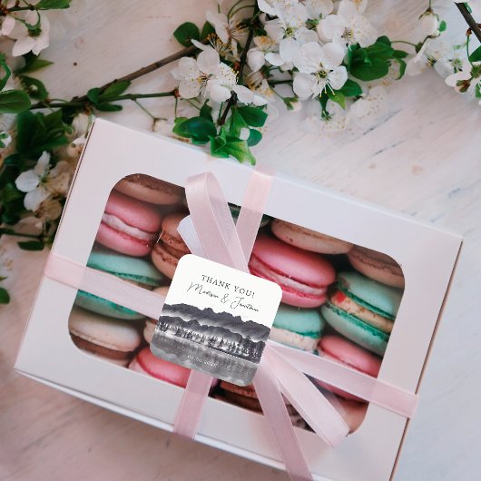 ツリーフォレストマウンテンブラック&ホワイトお願い スクエアシール