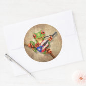 ツリーフロッグ遊のプエルトリコ国旗のギター ラウンドシール (封筒)