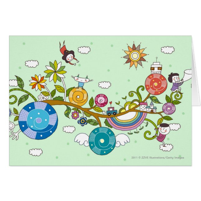 ツリーブランチで遊んでいる子供の側面図 (正面横)