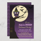 ツリーブランチのハロウィンの誕生会のフクロウ 招待状 (正面/裏面)