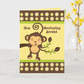 ツリーブランチのバースデー・カードのかわいい猿 カード (黄色い花)