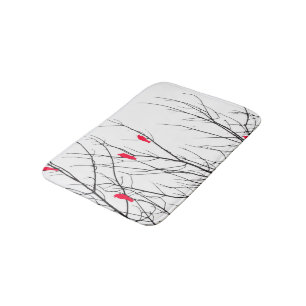 ツリーブランチの芸術的で明るく赤い鳥 バスマット